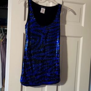 Blue & Black Zebra Sequins Tank, Size M